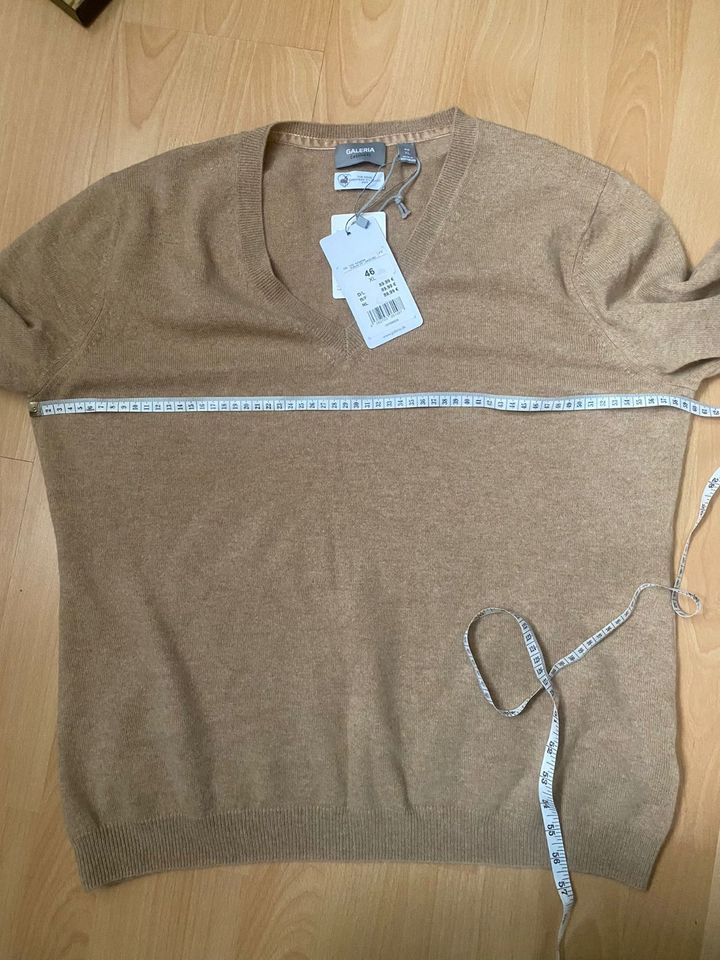 Braun Senf farbaner Cashmere Pullover Sweater Größe 46 XL in Wolfersdorf
