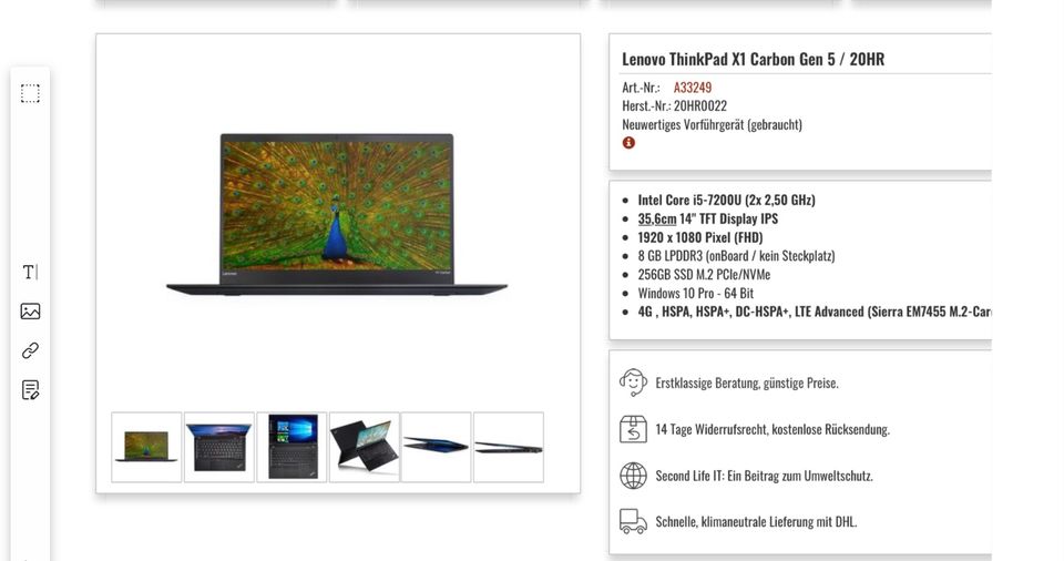 Lenovo Thinkpad X1 Carbon Gen5 Business Ultrabook incl. Dock. 350 in Greven