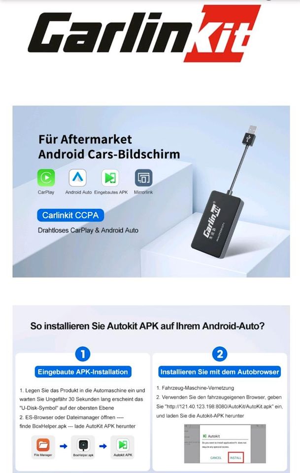 Carlinkit Carkit Adapter Android OVP NEU  Carlin Kid Auto in Herschbach