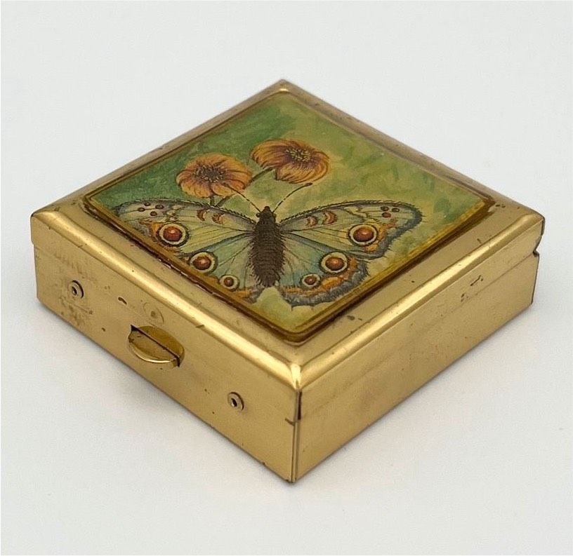 Vintage Pillendose Schmetterling Schmuckbox Falter Gold Schatulle in Schwerin