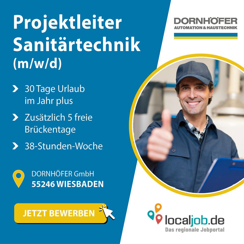 Projektleiter der Sanitärtechnik (m/w/d) in Wiesbaden gesucht | www.localjob.de in Wiesbaden