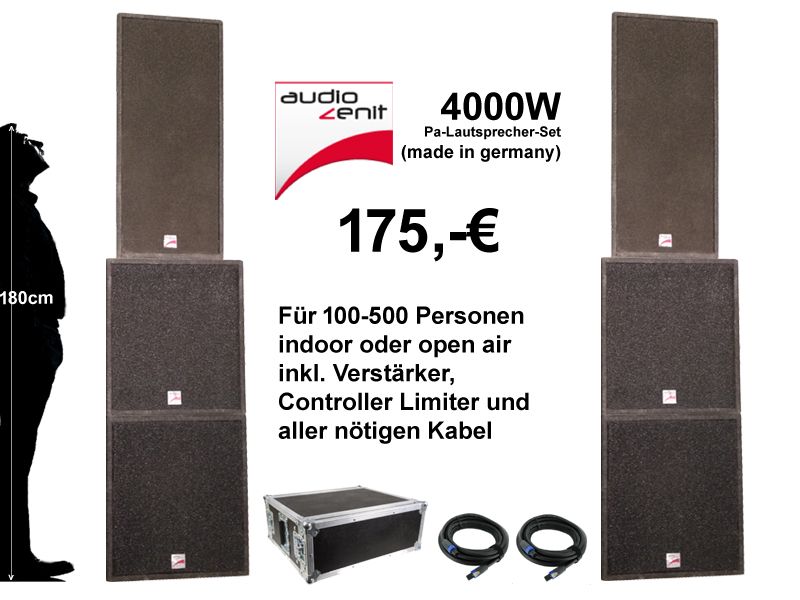 Verleih: Audio Zenit /// JBL /// QSC ///  PA-Anlagen, Musikanlagen, Soundboks; Aktivboxen, Musikboxen, PA-System, Beschallungsanlage, PartyBoxen, Powerstation, Veranstaltungstechnik /// MIETEN  RENTAL in Berlin