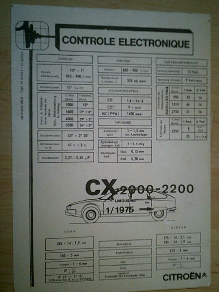 Citroen 2CV Dyane AMI GS CX Serviceblatt Controle Electronique in Lauterbach (Hessen)