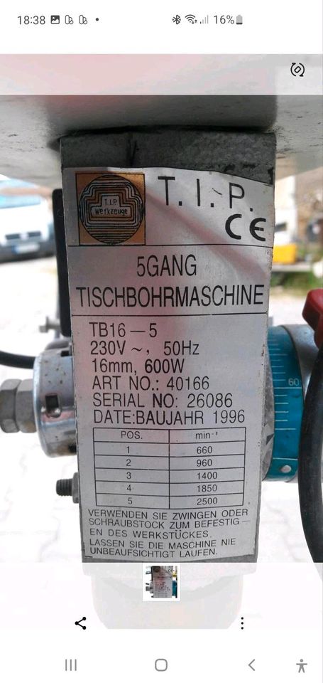 Tischbohrmaschine T.I.P. / Oberfräse BOSCH/ Arbeitstisch in Petersdorf