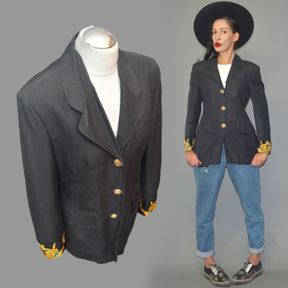 Vintage Italien Leinen Blazer Seide Barock Muster Jacke Gehrock M in Leipzig