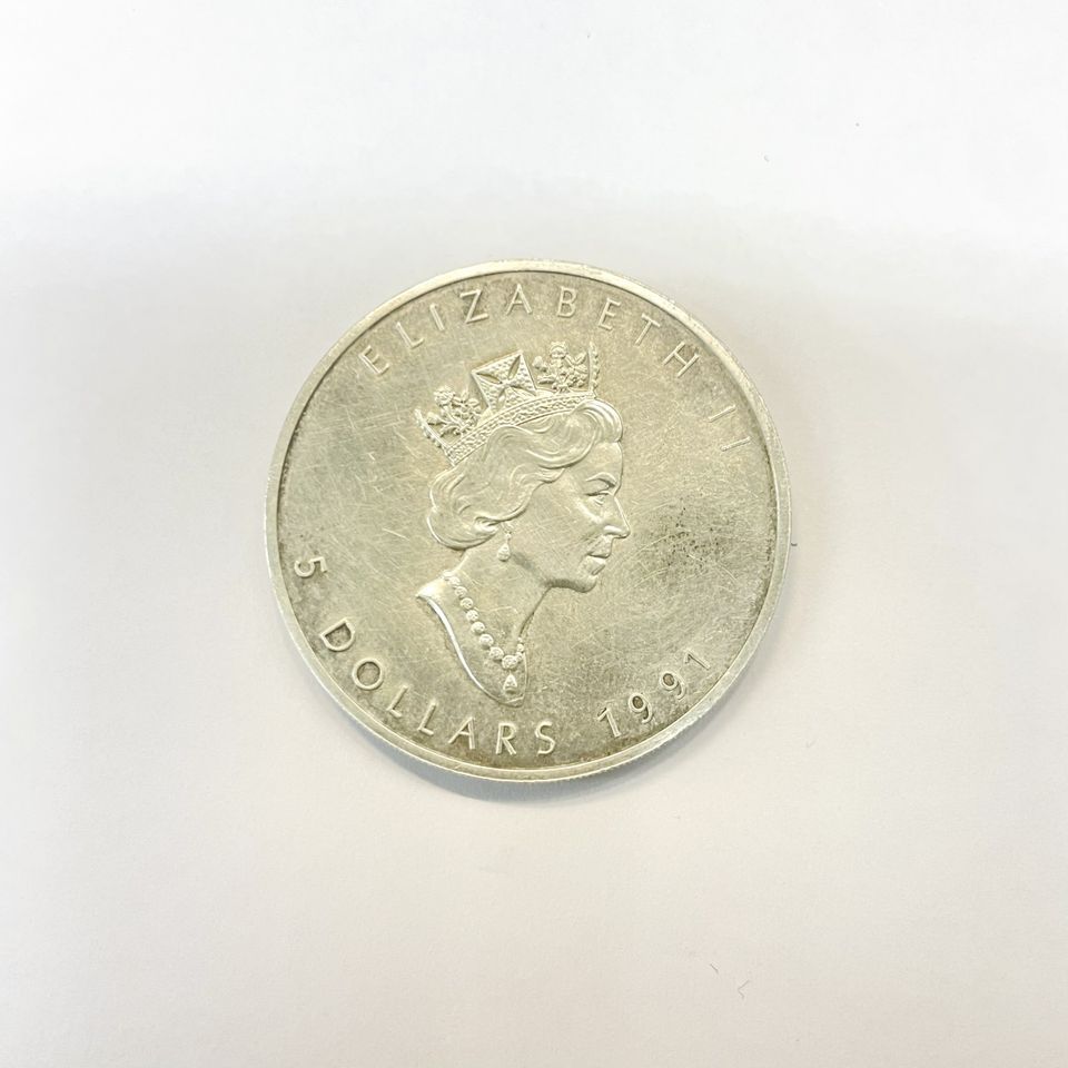 Mapel Leaf  Elizabeth II 1 Oz Silber 5 Dollars Kanada 1991 in Leimen