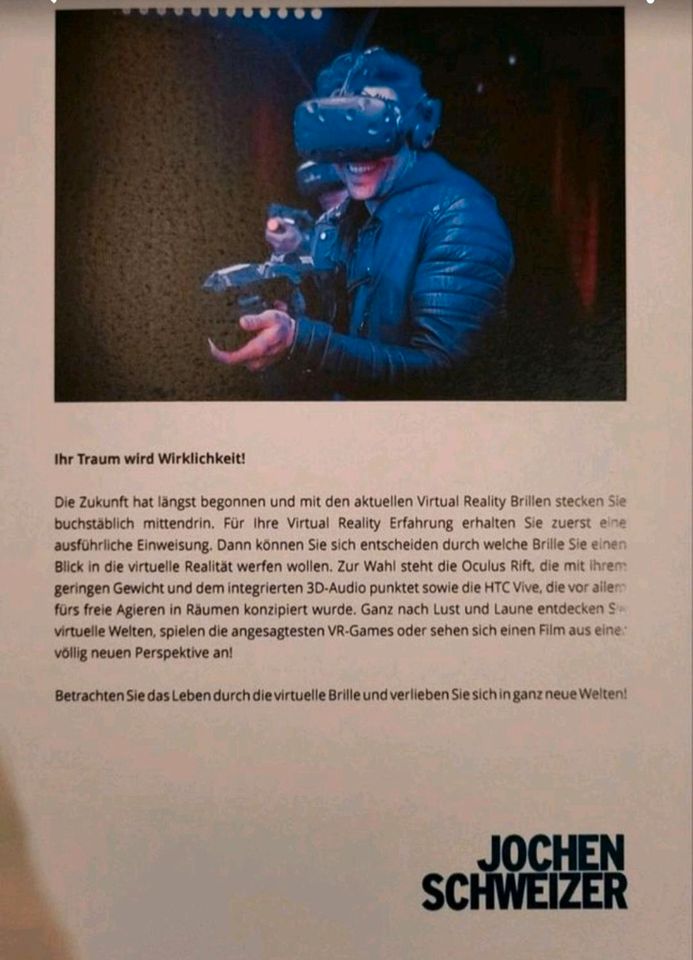 Virtual Reality Erlebnis - Jochen Schweizer  Gutscheine in Holtsee