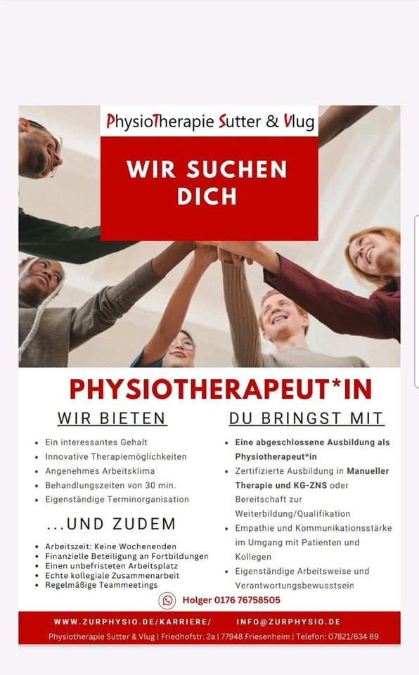 Biete Arbeitsstelle als Physiotherapeut*in in Friesenheim