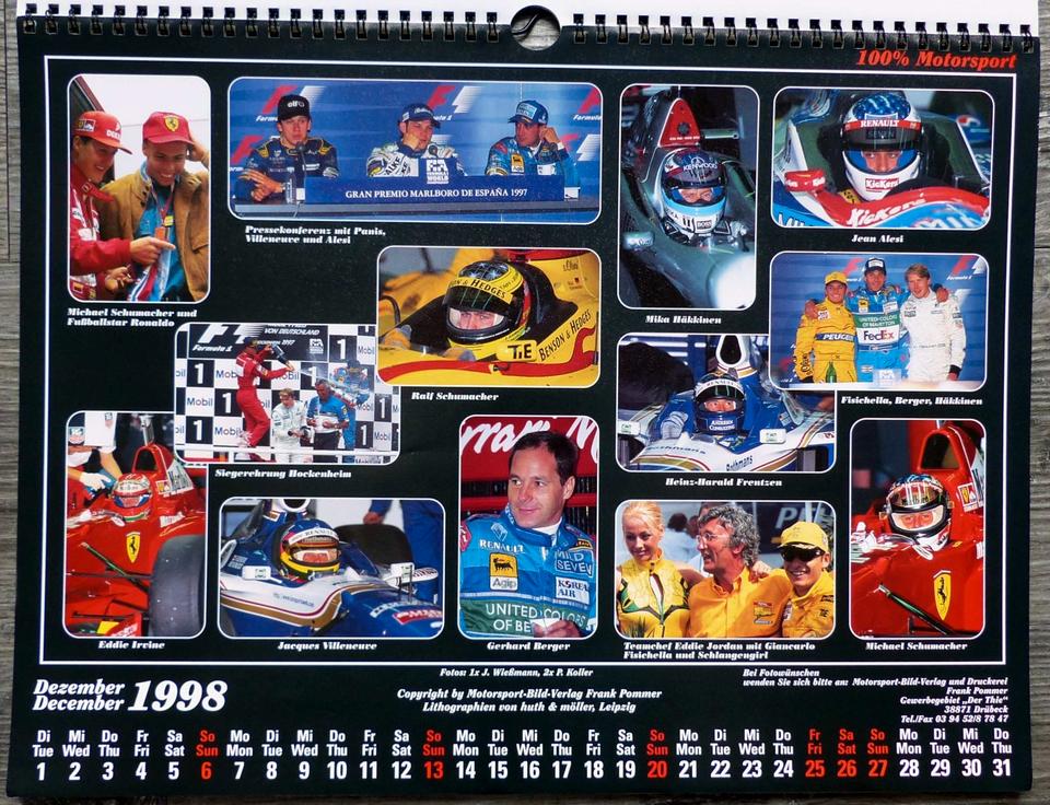 Formel 1, Kalender, 1998, 2003, Frank Pommer, Schumacher, Ferrari in Habichtswald