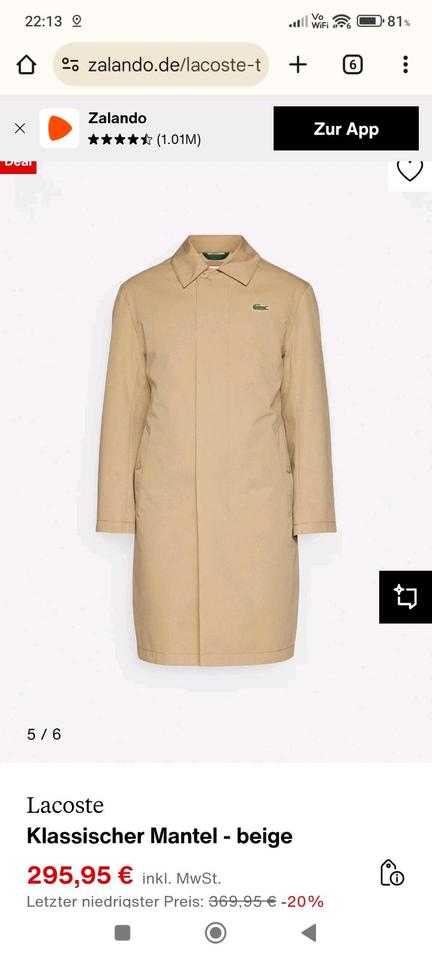 Neue LACOSTE Jacke Langjacke Mantel Größe 60 XXL in Wolfschlugen