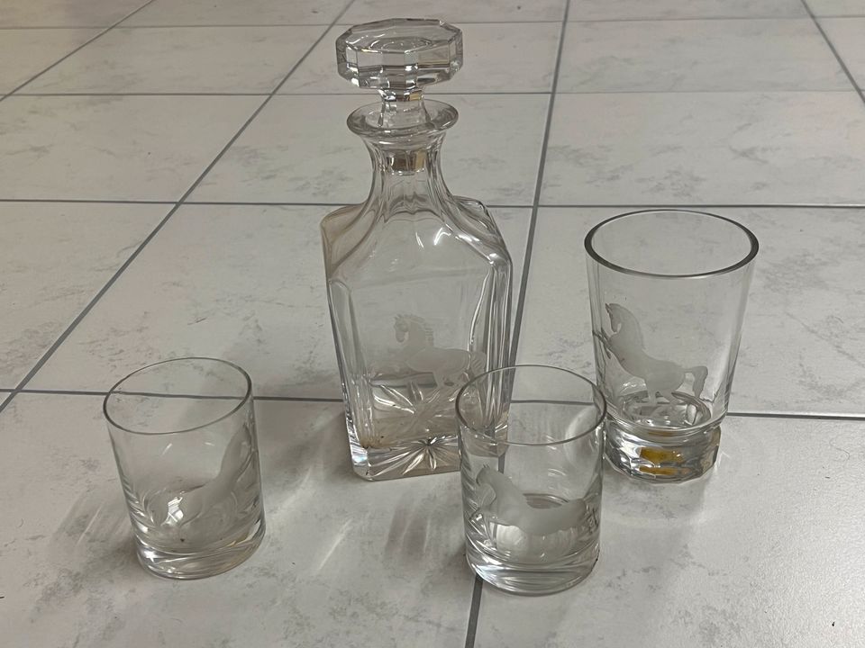 Whiskey Dekanter Set Gin Wein Karaffe Pferd Kristallglas Flasche in Türkheim