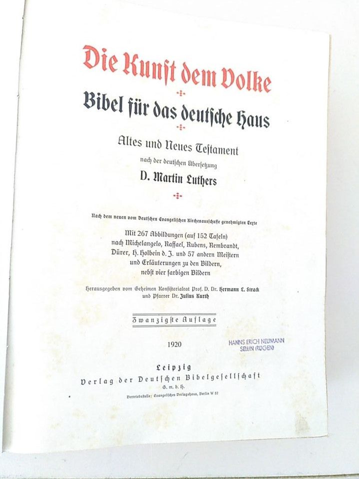 Die Kunst dem Volke - Bibel für das deutsche Haus 1920 in Lübeck