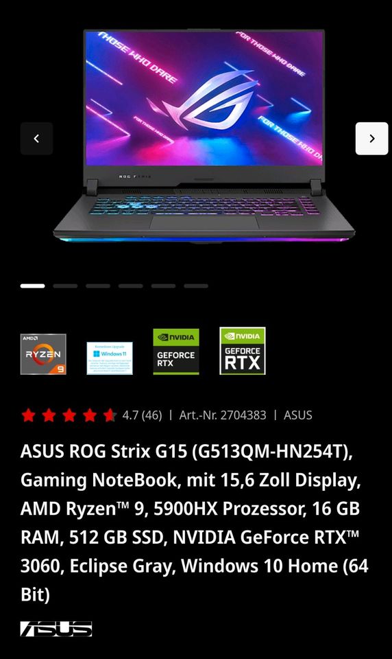 Asus rog strix G15 in Friedrichsthal