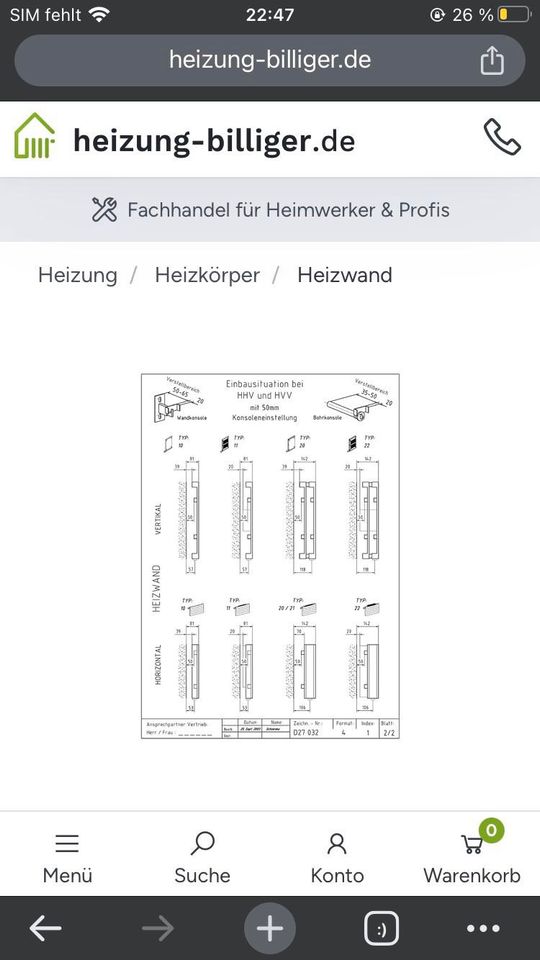 Heizwand horizontal Typ 10 630x43x1000mm in Sulzbach