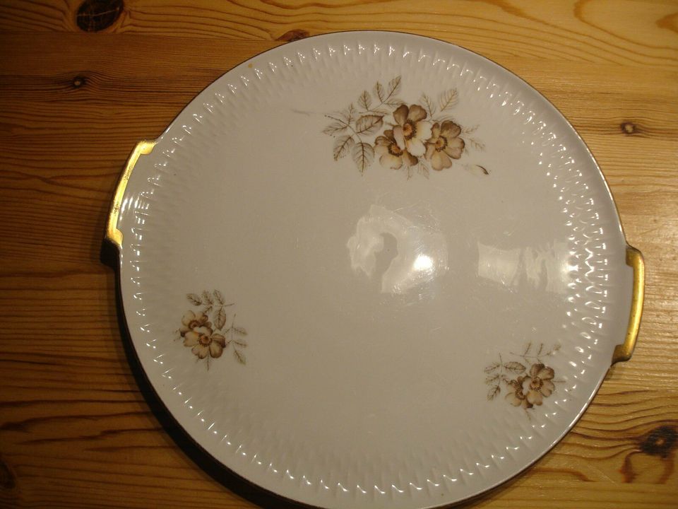 Edelstein Bavaria Kuchenplatte mit Goldrand, braunes Blumenmotiv in Kaiserslautern