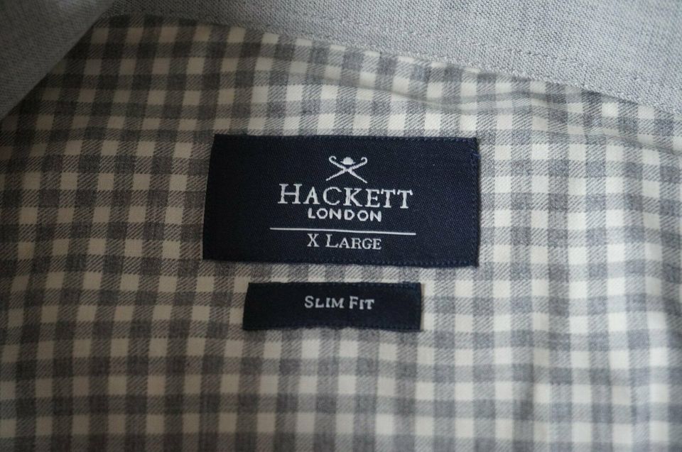 Hackett London XL Slim Fit Hemd 100% Baumwolle grau weiß kariert in Heidelberg