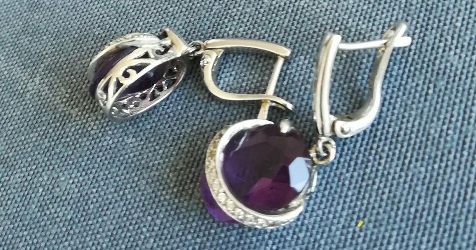 Amethyst Ohrringe, oval, mit Silber (925) umhüllt, hervorragend in Ludwigsburg