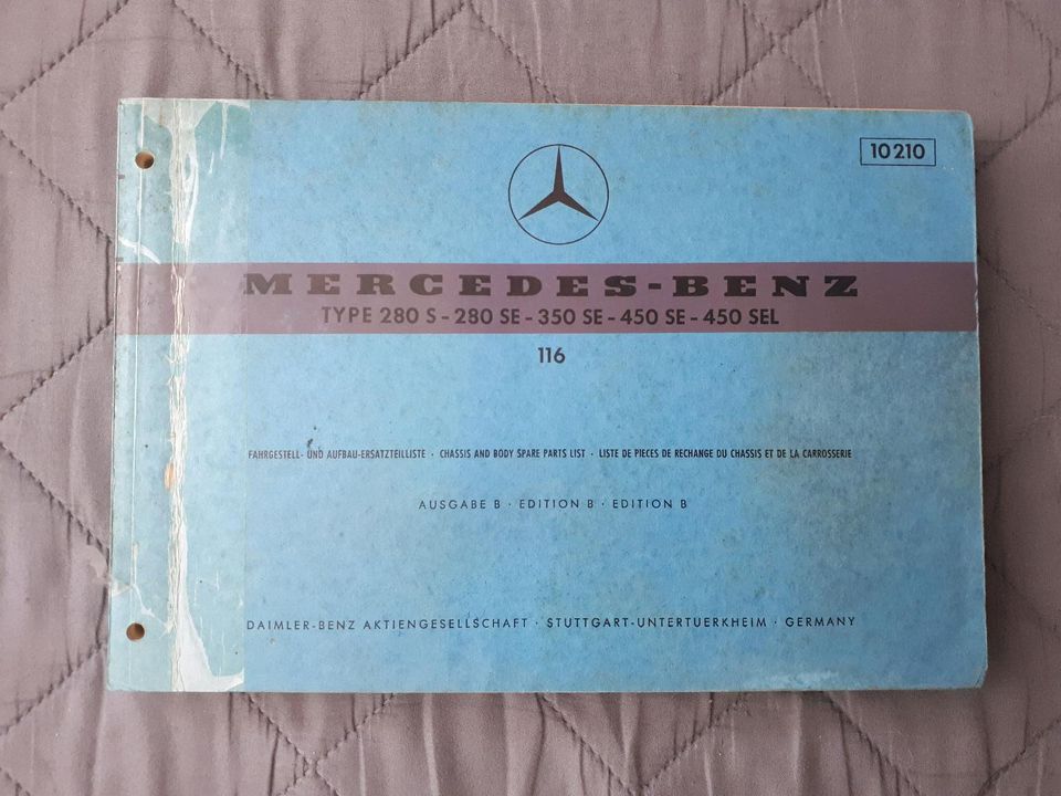 Mercedes Benz W116 280SE 350SE 450SEL Nov. 1972 Ersatzteilkatalog in Hennef (Sieg)