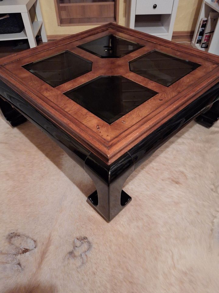 Wohnzimmer Tisch schwarz / braun, mit 4 Rauchglass Scheiben in Kronach