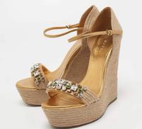 Orig. Gucci beige/gold Jute & Leather Crystal Espadrille Wedge Nordrhein-Westfalen - Grevenbroich Vorschau