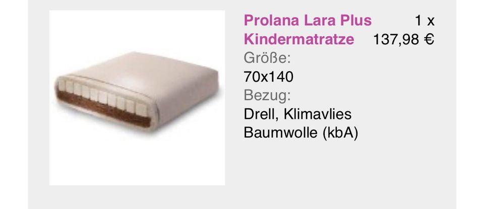 2 x Kindermatratze Prolana Lara Plus 70x140 in Köln Vogelsang