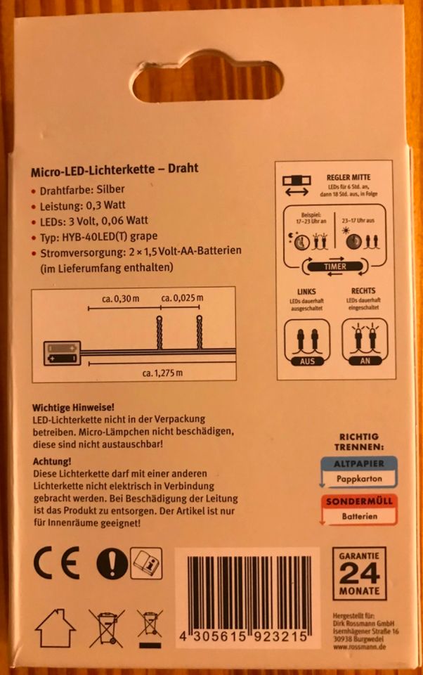 LichterKette Draht Beleuchtung 40 LED Rossmann neu in Teltow