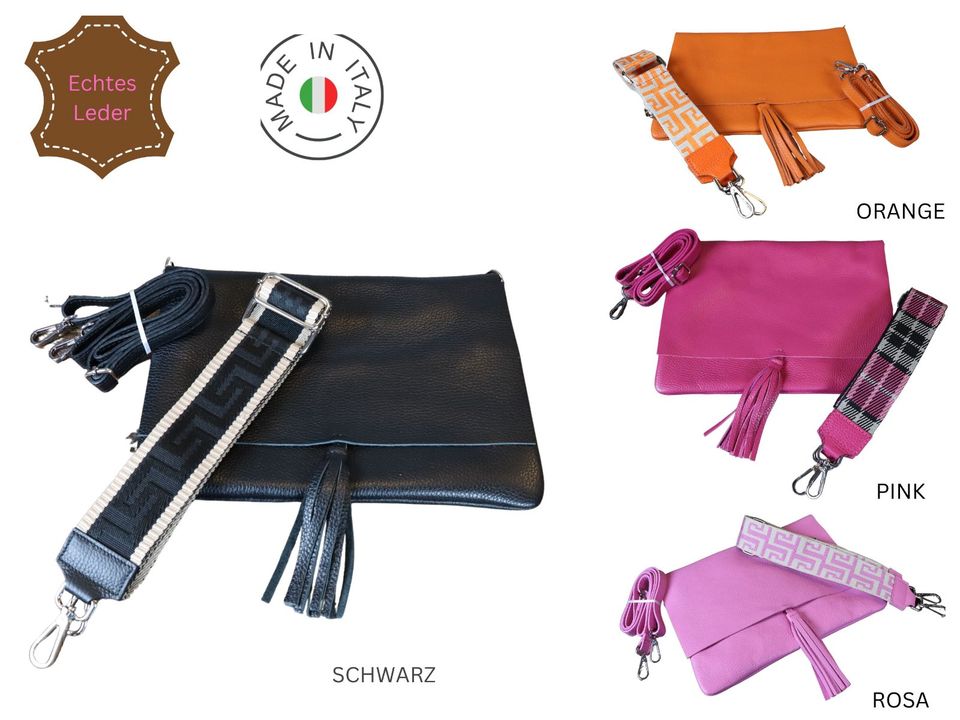 Umhängetasche Crossbody Bag Clutch ECHT LEDER Bauchtasche SCHWARZ in Krefeld