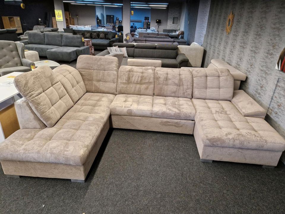 Sofa Wohnlandschaft XXL-U-Form in Cord Braun mit  Schlaffunktion und 2xBettkasten Möbel Wurm WIR LIEFERN DEUTSCHLANDWEIT in Osnabrück