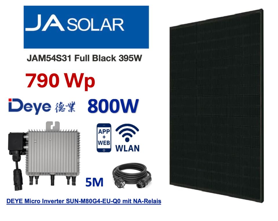 Balkonkraftwerk 790Wp, DEYE SUN-M80G4-EU-Q0 + JA Solar Full Black in Aalen