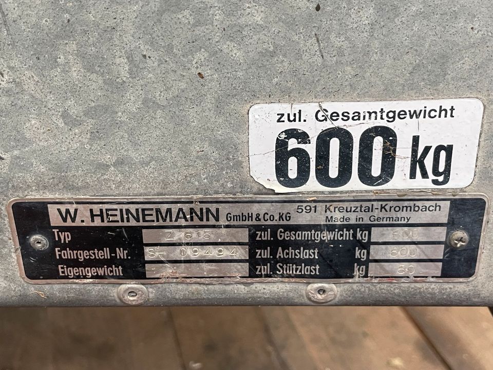 Anhänger der Fa. Heinemann 600 kg in Arnsberg