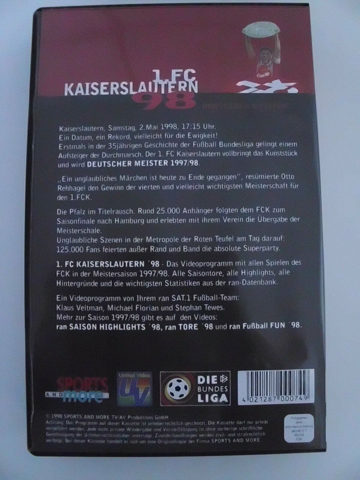 VHS  "1. FCKaiserslautern 98 - Deutscher Meister" in Schönenberg-Kübelberg