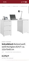 Schreibtisch weiß Lack hoGlanz weiß Schubladen neuwertig  280€ NP Hessen - Fulda Vorschau