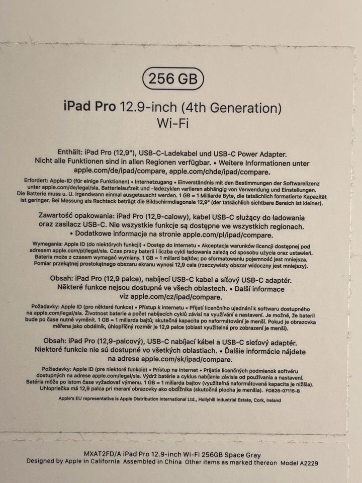 ✅iPad Pro 12.9 Zoll 4 Gen. 256 Gb (Original Apple) in Neuwied