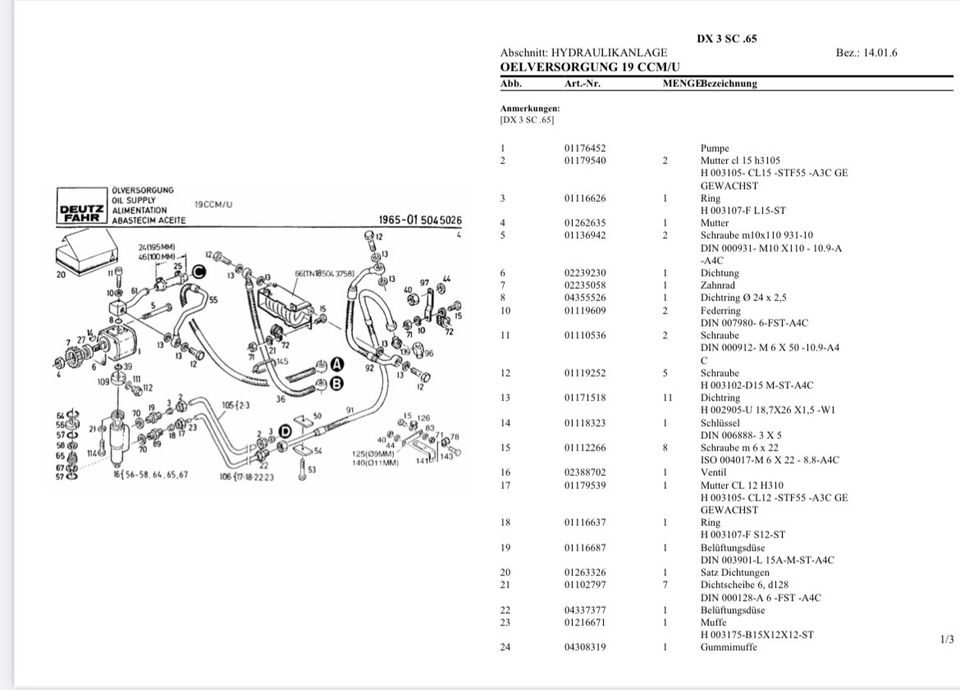 Ersatzteilliste Deutz Fahr DX 3.60 3.65 in Ebsdorfergrund