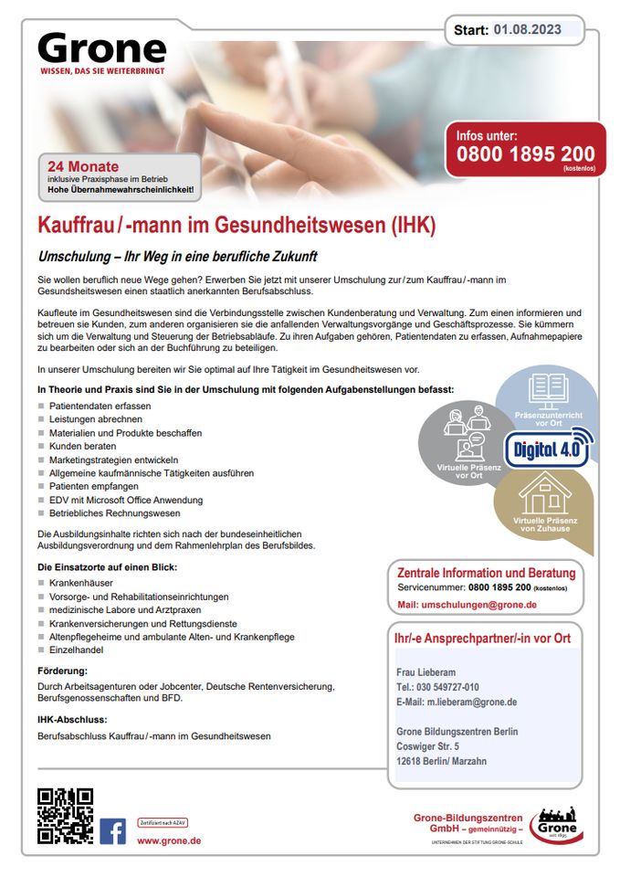 Umschulung zur Kauffrau/-mann im Gesundheitswesen (IHK) in Berlin