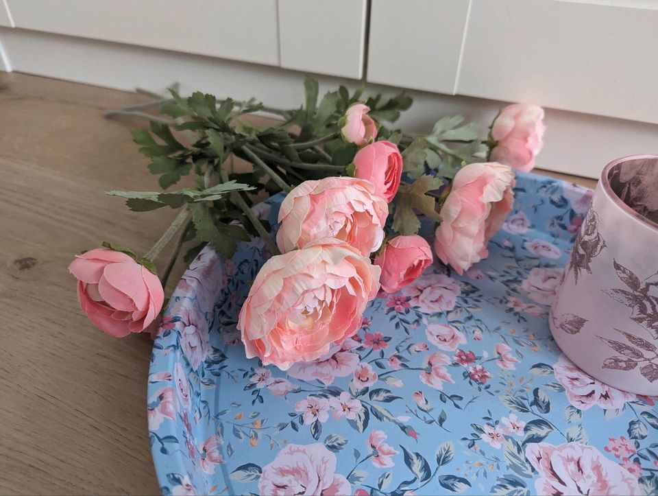 Deko Ikea Kunstblumen Strauß , Teelichthalter, Tablett rosa Rosen in Hamburg