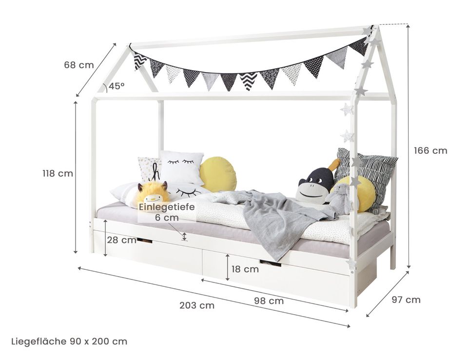 ANGEBOT Kinderbett Hausbett 90x200 inkl. 2er Schubkasten in Kirchlengern