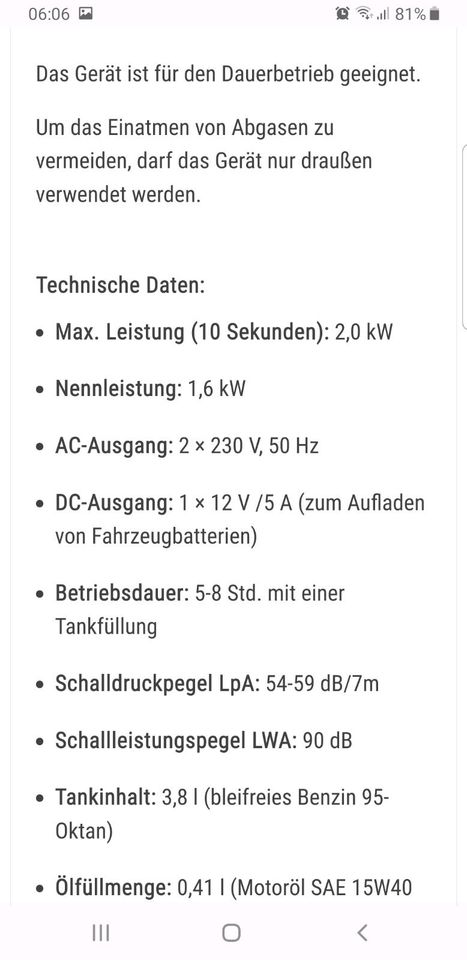 Hyundai Inverter Stromgenerator HY2000Si D Max Leistung 2.0 kW in München