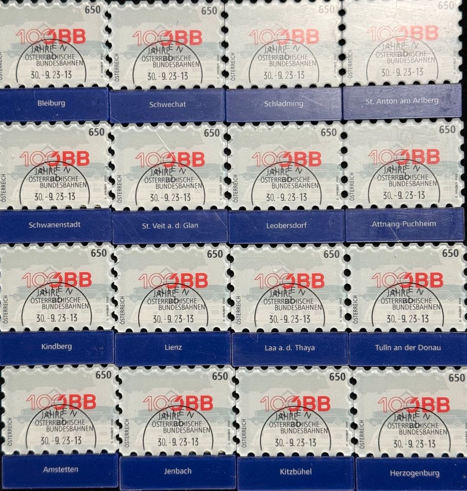 100 Jahre Öbb Briefmarke 2023 Österreich mit Ersttagstempel in Riezlern