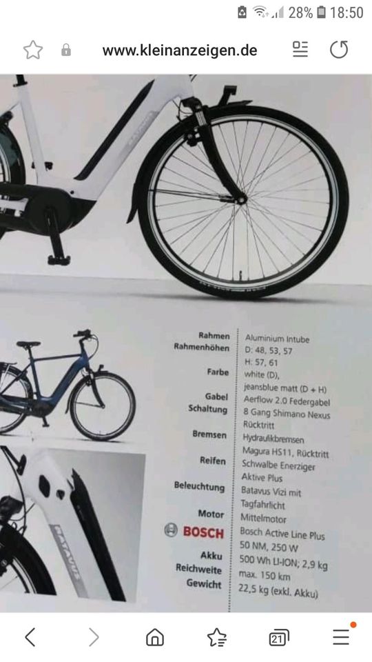 Batavus Finez Ebike 28 Zoll 61er Rahmen 1350 km in Hamburg