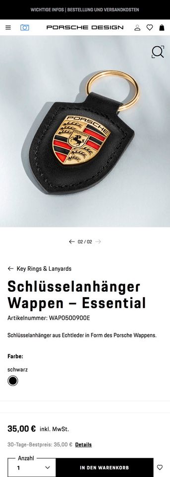 Porsche Schlüsselanhänger Wappen neu in Bovenden