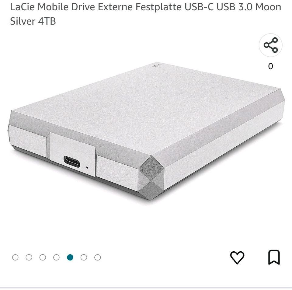 LaCie Mobile Drive Externe Festplatte USB-C USB 3.0 Moon Silver 4 in Frankfurt am Main