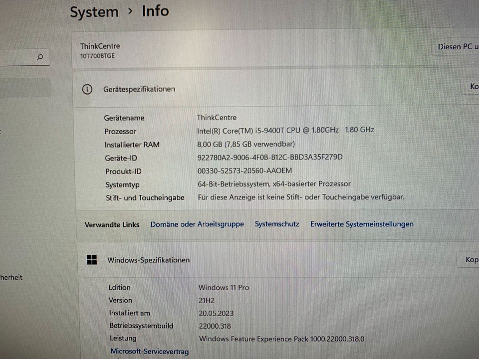 Mini Slim PC Lenovo M720q Desktop i5 9400T, 8 GB RAM, 256 GB SSD in Hannover