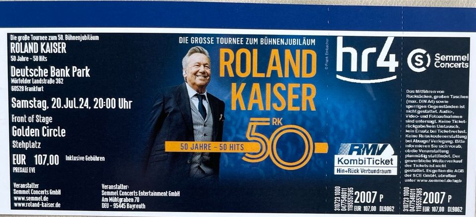 Roland Kaiser - insgesamt 3 Tickets - Frankfurt Samstag 20.7.24 in Oststeinbek
