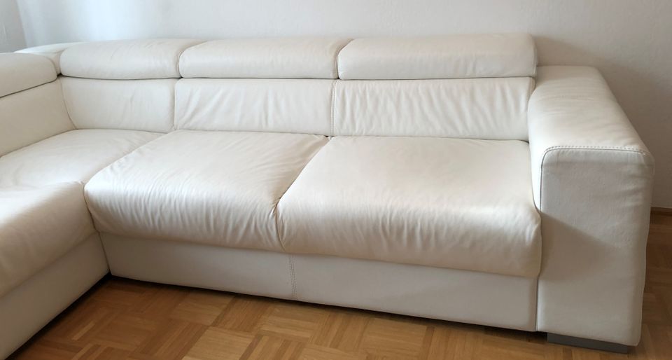 Polsterecke, Ecksofa Ottomane, echtes Leder, weiß, 2,65 x 2,30 cm in Bielefeld