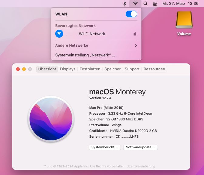 Mac Pro 5.1, 6 x 3.33, 32GB, Monterey, PCIe SSD, Metal GPU in Pfedelbach