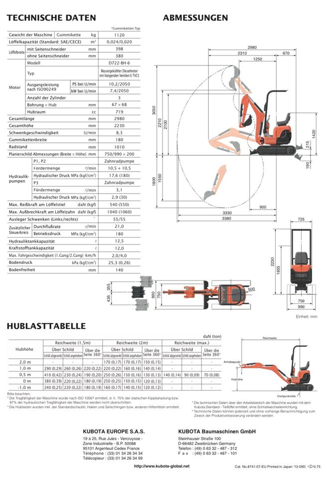 Minibagger mieten Bagger leihen Microbagger Kubota U10-3 SL in Schönenberg-Kübelberg