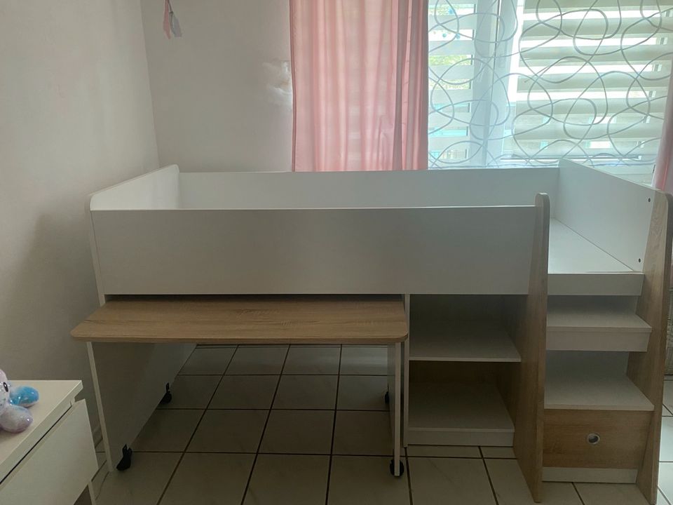 Kinderhochbett 90x200 mit Schreibtisch weiß/Buche in Frechen