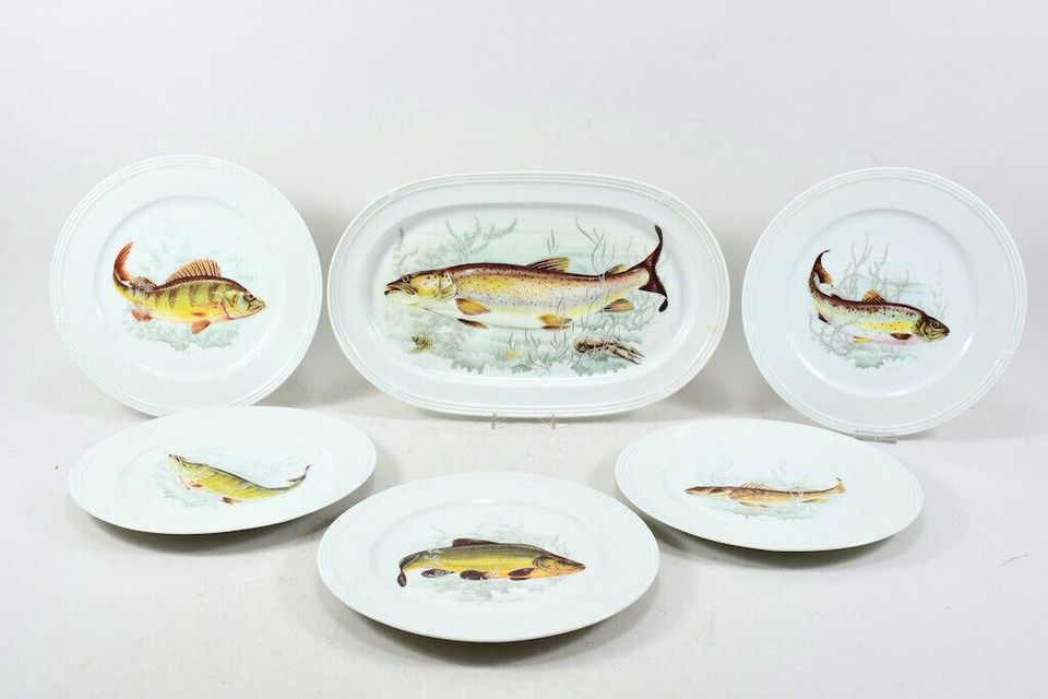 5x Limoges Porzellan Teller & 1x Platte mit Fisch Druck in Heidenheim an der Brenz