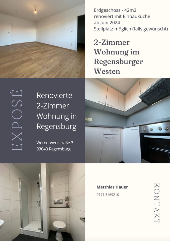 AB JUNI 2 Zimmer Wohnung EG 42m2 in Regensburg (Westen) mit Küche in Regensburg